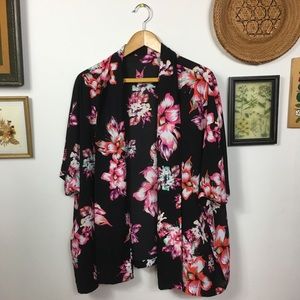 Black Floral Kimono Short Sleeve